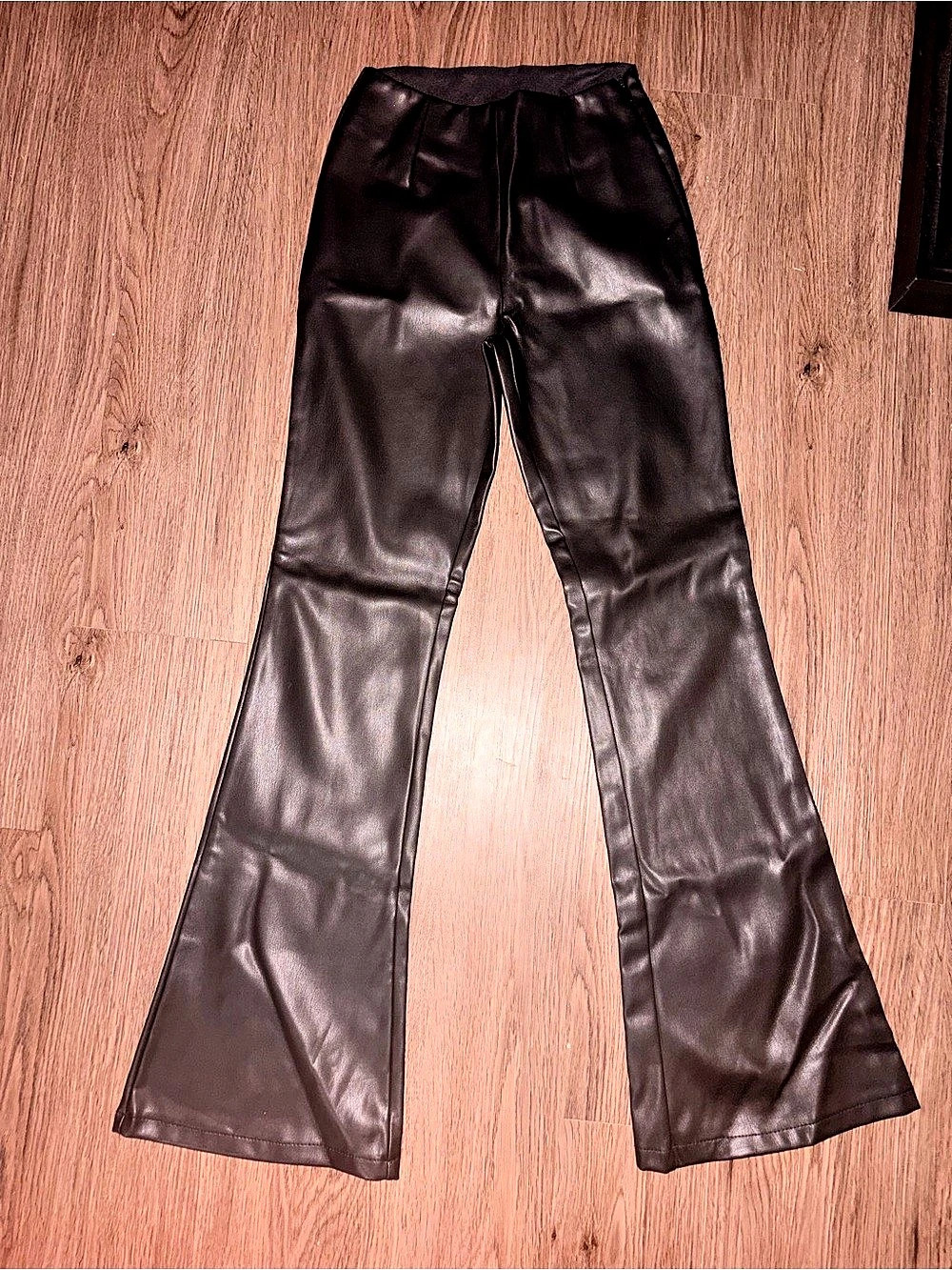 ASOS DESIGN Black Faux Leather High Waisted Flare Pants Petite